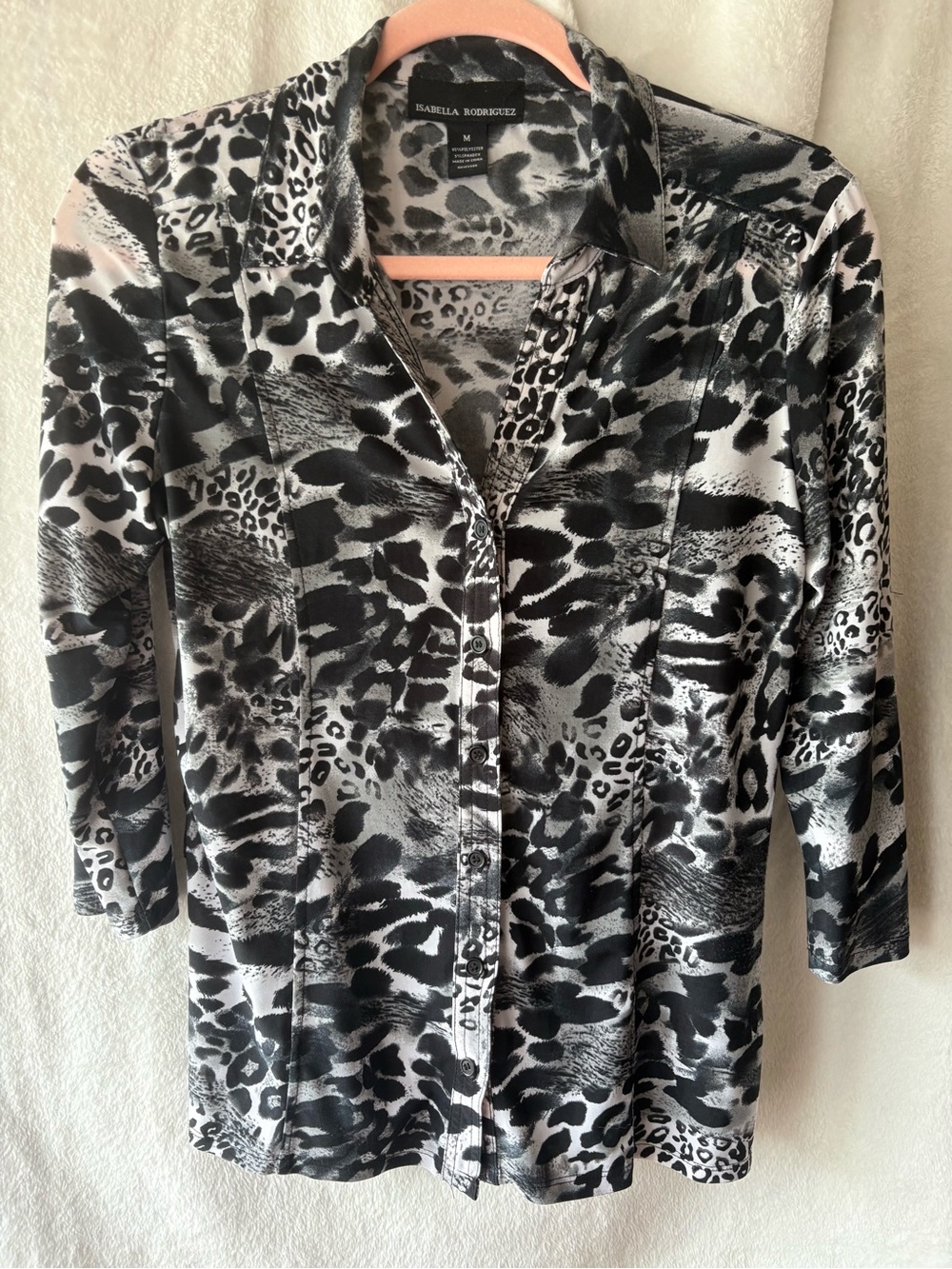 Isabella Rodriguez Black & White Animal-Print Button Down Shirt